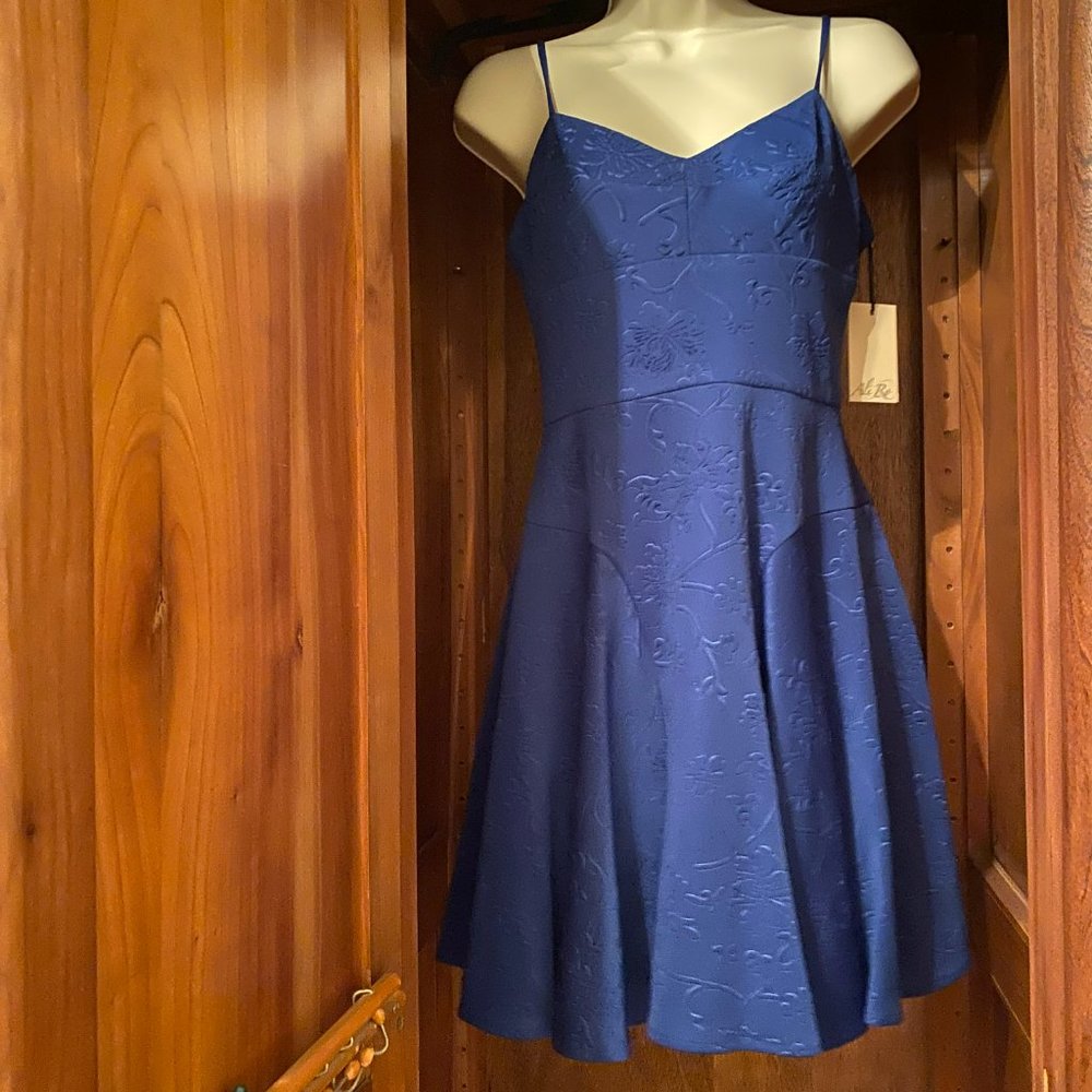 Blue Embossed Dress with Flared Skirt from Ali Ro
